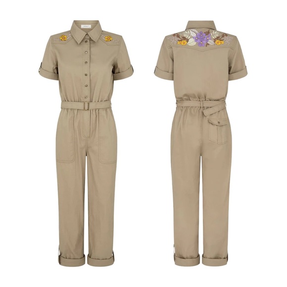 Spell Foxglove Embroidered Boiler Suit in Khaki - Picture 9 of 11
